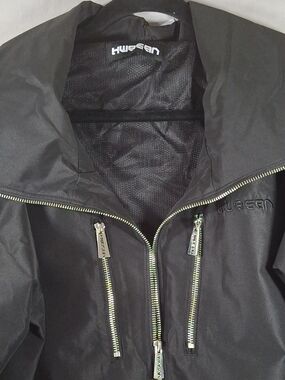 HWASAN Black Techwear Shell Jacket Size L Utility Multi-Zip Cropped Wide Collar